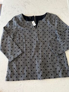 NWT Talbots Black & White Plaid Dot Ponte Tunic